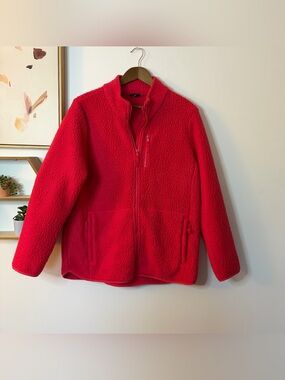 Talbots Cozy Red Sherpa Zip Jacket 1X